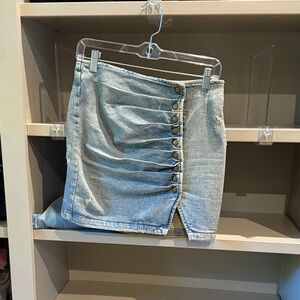 Retrofete Light Blue Button-Front Mini Skirt